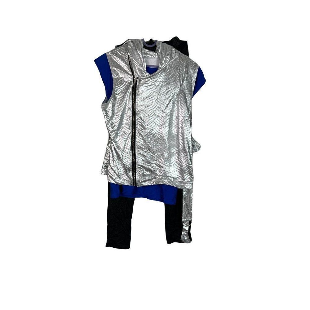 Revolution Dancewear Costume Silver Hooded Vest Blue Shirt & Pants Hip Hop LA